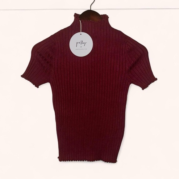 Princess Polly Tops - Princess Polly Wine Red Ribbed Cropped Turtleneck Top